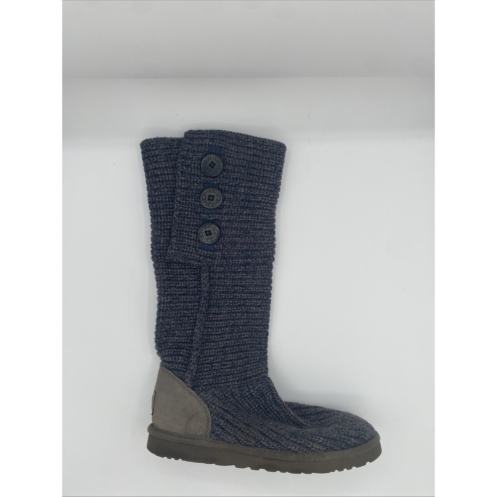 UGG Australia Lattice Cardy Knit Boots Women 8 Charcoal Grey Button Tall
